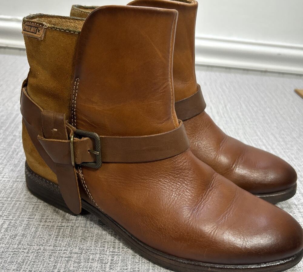 Pikolinos Boots Womens 8 Brown Leather Ankle Straps 2-tone Zip Booties EU 38